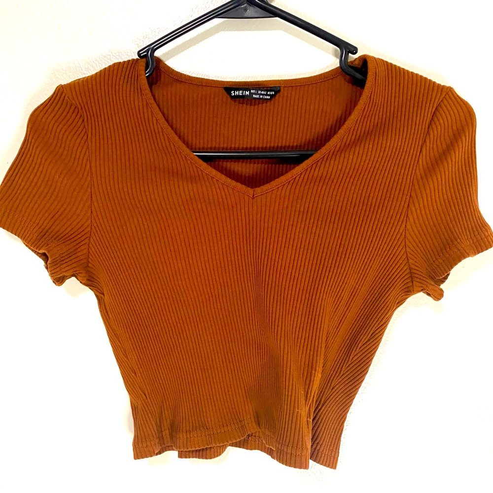 Shein Tan Nude Ribbed Stretch Crop Top